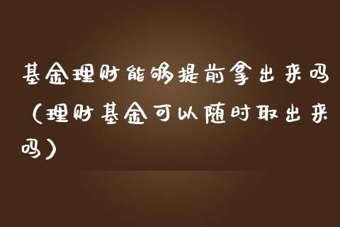 基金理财能够提前拿出来吗（理财基金可以随时取出来吗）_https://www.qdlswl.com_理财_第1张