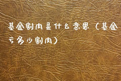 基金割肉是什么意思（基金亏多少割肉）_https://www.qdlswl.com_理财_第1张