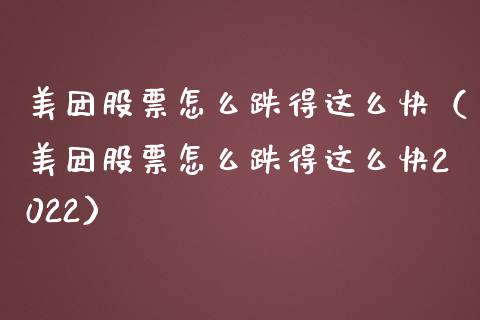 美团股票怎么跌得这么快（美团股票怎么跌得这么快2022）_https://www.qdlswl.com_外盘_第1张
