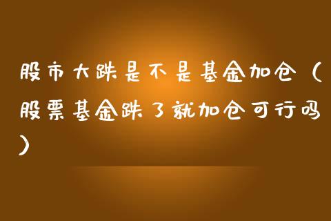股市大跌是不是基金加仓（股票基金跌了就加仓可行吗）_https://www.qdlswl.com_理财_第1张