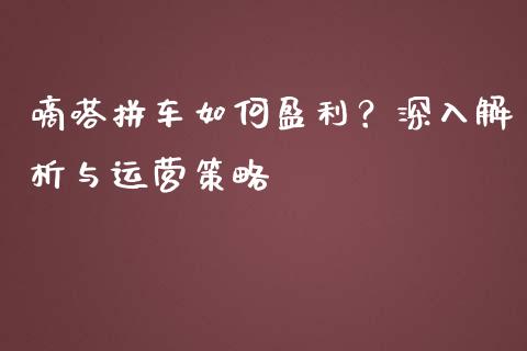 嘀嗒拼车如何盈利？深入解析与运营策略_https://www.qdlswl.com_基金_第1张