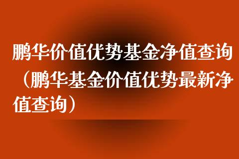鹏华价值优势基金净值查询（鹏华基金价值优势最新净值查询）_https://www.qdlswl.com_理财_第1张