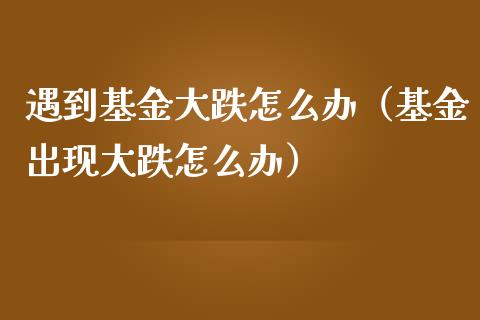 遇到基金大跌怎么办（基金出现大跌怎么办）_https://www.qdlswl.com_理财_第1张