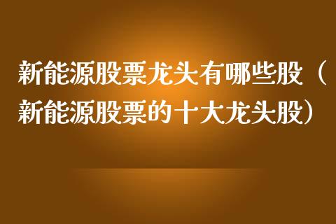 新能源股票龙头有哪些股（新能源股票的十大龙头股）_https://www.qdlswl.com_外盘_第1张