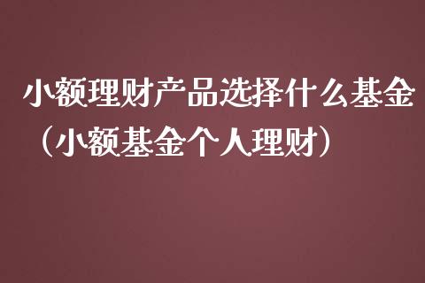 小额理财产品选择什么基金（小额基金个人理财）_https://www.qdlswl.com_基金_第1张