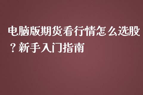 电脑版期货看行情怎么选股？新手入门指南_https://www.qdlswl.com_股票_第1张