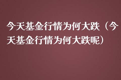 今天基金行情为何大跌（今天基金行情为何大跌呢）_https://www.qdlswl.com_基金_第1张