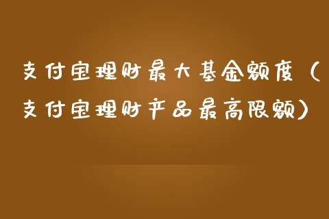 支付宝理财最大基金额度（支付宝理财产品最高限额）_https://www.qdlswl.com_理财_第1张