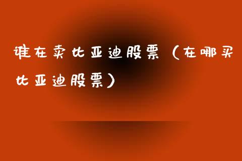 谁在卖比亚迪股票（在哪买比亚迪股票）_https://www.qdlswl.com_股票_第1张