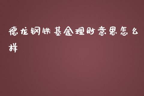 德龙钢铁基金理财意思怎么样_https://www.qdlswl.com_理财_第1张