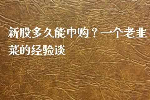 新股多久能申购？一个老韭菜的经验谈_https://www.qdlswl.com_直播_第1张