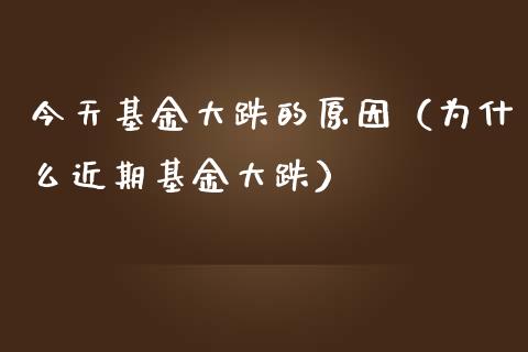 今天基金大跌的原因（为什么近期基金大跌）_https://www.qdlswl.com_基金_第1张