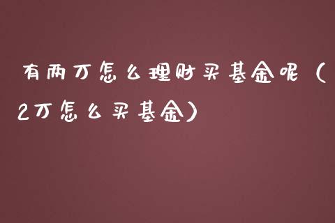 有两万怎么理财买基金呢（2万怎么买基金）_https://www.qdlswl.com_基金_第1张