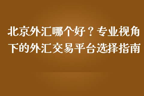 北京外汇哪个好？专业视角下的外汇交易平台选择指南_https://www.qdlswl.com_直播_第1张