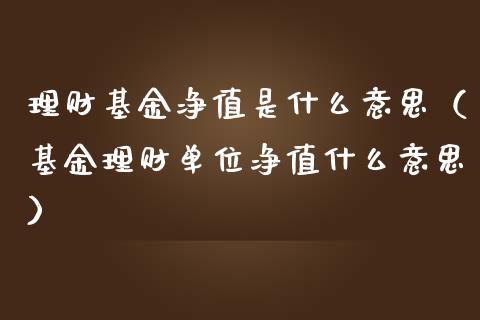 理财基金净值是什么意思（基金理财单位净值什么意思）_https://www.qdlswl.com_理财_第1张