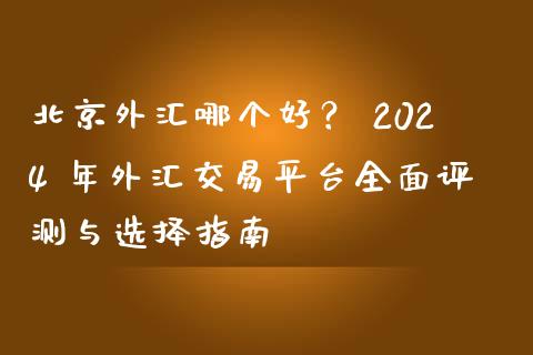 北京外汇哪个好？ 2024 年外汇交易平台全面评测与选择指南_https://www.qdlswl.com_直播_第1张