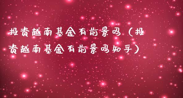 投资越南基金有前景吗（投资越南基金有前景吗知乎）_https://www.qdlswl.com_理财_第1张
