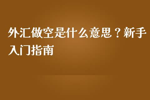 外汇做空是什么意思？新手入门指南_https://www.qdlswl.com_外盘_第1张