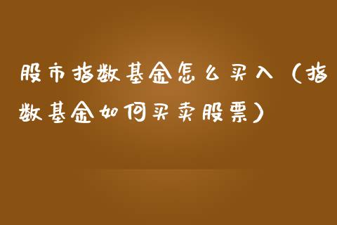 股市指数基金怎么买入（指数基金如何买卖股票）_https://www.qdlswl.com_理财_第1张