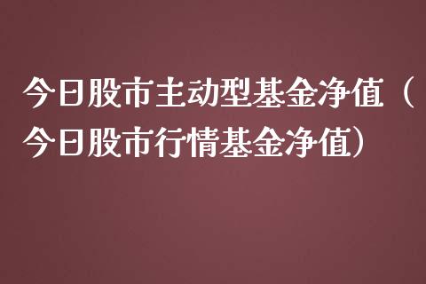 今日股市主动型基金净值（今日股市行情基金净值）_https://www.qdlswl.com_理财_第1张