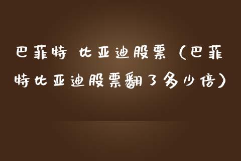 巴菲特 比亚迪股票（巴菲特比亚迪股票翻了多少倍）_https://www.qdlswl.com_股票_第1张