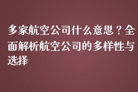 多家航空公司什么意思？全面解析航空公司的多样性与选择_https://www.qdlswl.com_外盘_第1张