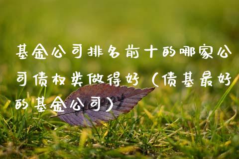 基金公司排名前十的哪家公司债权类做得好（债基最好的基金公司）_https://www.qdlswl.com_基金_第1张