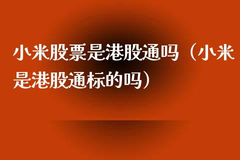小米股票是港股通吗（小米是港股通标的吗）_https://www.qdlswl.com_内盘_第1张