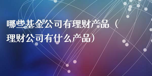 哪些基金公司有理财产品（理财公司有什么产品）_https://www.qdlswl.com_理财_第1张
