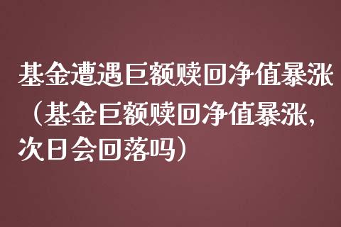 基金遭遇巨额赎回净值暴涨（基金巨额赎回净值暴涨,次日会回落吗）_https://www.qdlswl.com_理财_第1张