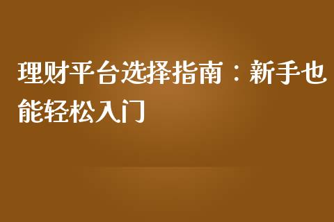 理财平台选择指南：新手也能轻松入门_https://www.qdlswl.com_内盘_第1张